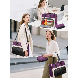 MATEIN Lunch Tote Bag for Women, 15.6 Inch PU Leather Laptop Briefcase with Insulated Lunch Compartment, Large Capacity Professional Computer Work Handbag with Purse for Office Nurse Teacher, 2 Sets