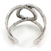 Avalaya Geometric Open Hammered Cuff Bangle Bracelet/Antique Silver Tone/ 19cm
