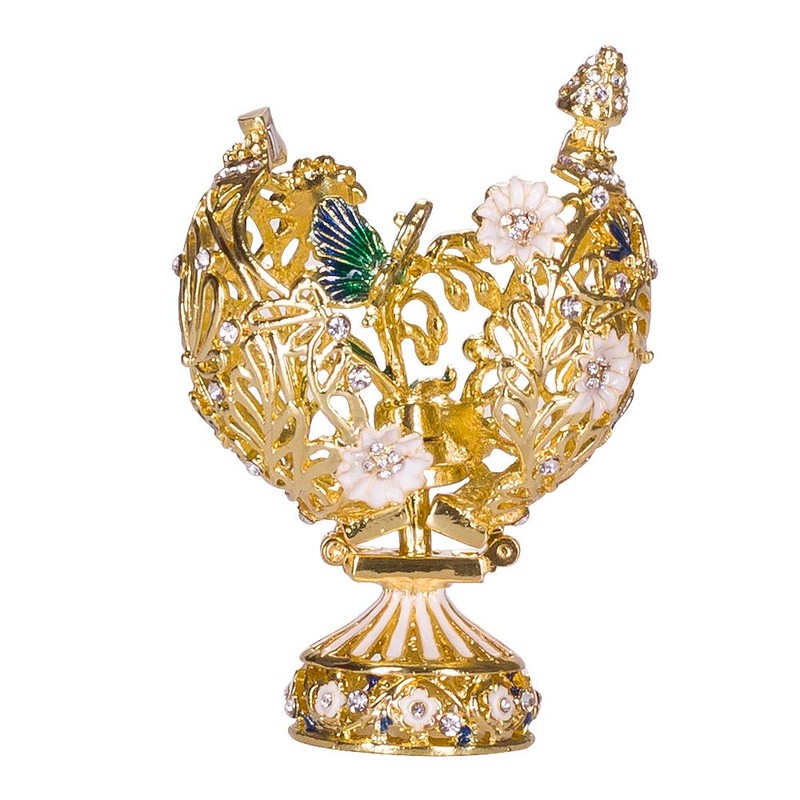 danila-souvenirs Glamorous Style Carved Easter Egg with Flowers and Butterfly