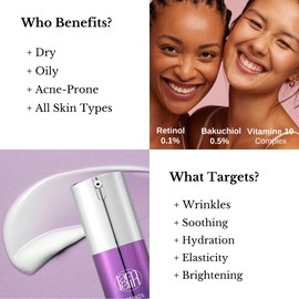 Lamelin Wrinkle Serum Cream, Retinol & Bakuchiol & Niacinamide, 10 Vitamins & Herbs, Antioxidant, Eye Bag Dark Neck Correction, Day & Night Skin Brightening, 1.76 Fl Oz. Made in Korea