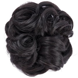 Yamel Messy Bun Hair Pieces for Women Claw Clip Hair Bun Extension Blackish Brown Tousled Space Updo Synthetic Donut Curly Scrunchie
