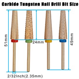 Yakamoz 4Pcs Professional Carbide Tungsten Nail Drill Bit Set, 5 in 1 Extension Nail Drill Bits,3/32 Inch Diameter Two Way Rotate Advanced Safety Bits For Manicure Pedicure Cuticle Acrylic Hard Gel Nails