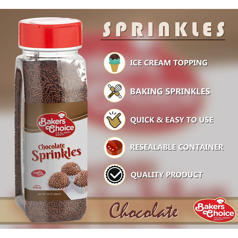 Bakers Choice Chocolate Sprinkles for Ice Cream Toppings - Chocolate