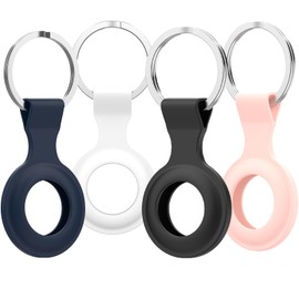 (4 Pack) T Tersely Case Cover with Keychain for AirTag, Keychain Tracker Keyring with Anti-Lost Key Ring, Soft Silicone Anti-Scratch Protective Accessories for AirTags Finder (Black+White+Blue+Pink)
