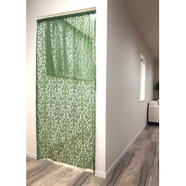 Design Room Divider Curtain Fabric Lace Partition Noren Long Panel Curtain Scandinavian Style Stylish Wall Decoration Breathable Adjustable Length 74.8 inches (190 cm) Length Ornament Pattern (Green