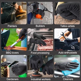ANBOSON 10mil Nitrile-Gloves Disposable-Black Chemical-Resistant Rubber - Mechanic Gloves Heavy Duty, Latex Free, Diamond Grip (100, Large)