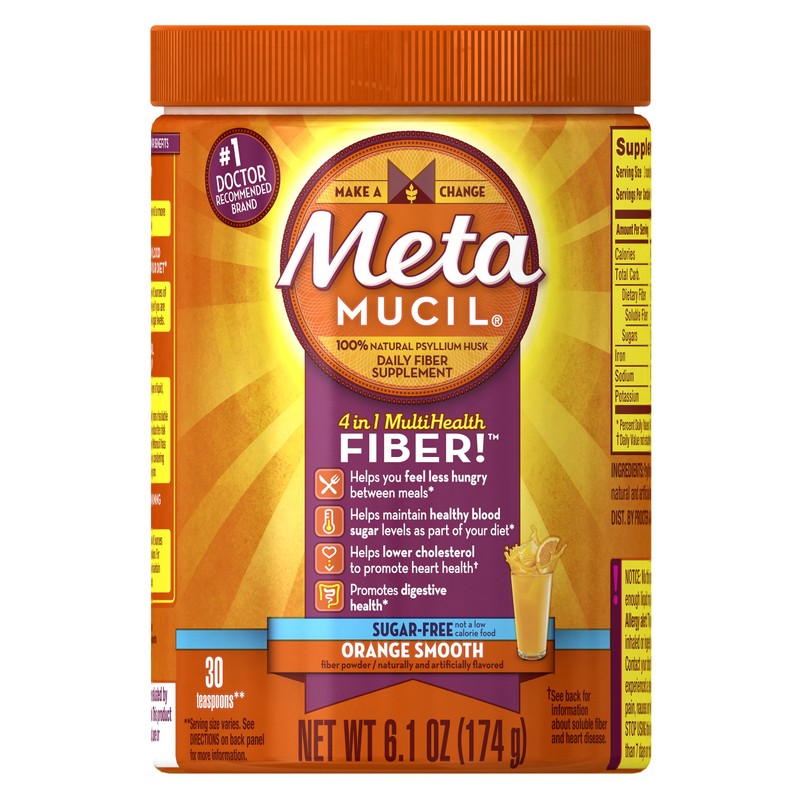 Metamucil Daily Fiber Supplement, Orange Smooth Sugar Psylllium Husk Powder,