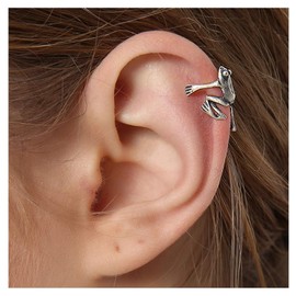 1 PCS 925 Sterling Silver Frog Earrings Cuff Ear No Piercing Clip Ear Cute Animal Auricle Wrap Earring Women Men Punk Gothic Jewelry Gift (Style1-Silver Frog)