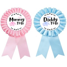PATICARRY Elephant Themed Tinplate Badge Set, Light Pink and Blue Satin, Perfect for Baby Shower