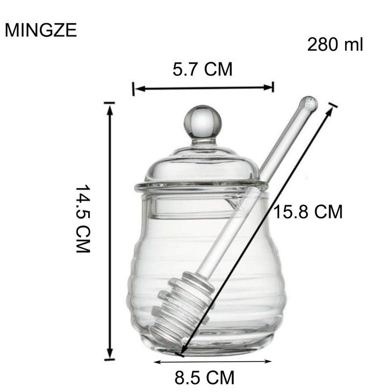MINGZE Honey Jar Pot, with Dipper and Lid Cover, Transparent,