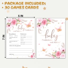 Butterfly Baby Shower Game, Baby Predictions and Advice Cards Party Game, Blush Pink Floral Theme Gender Reveal Party Games, Baby Shower Party Activities & Decorations -30 Game Cards(02)
