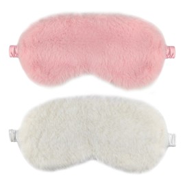 KKUADCEHI 1 Pcs Colors Eye Mask for Sleeping, Sleepover Stuff, Soft, Elastic Band Plush Sleeping Eye Mask, for Everyone Travel Nap Sleeping (White,Pink)