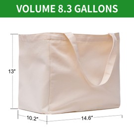 3 Pack Canvas Shopping Bags for Groceries, Holds 60 lbs Heavy Duty Reusable Canvas Grocery Bag, 8.3 gal Multi-Purpose Washable Canvas Grocery Bags Reusable Shopping Bags with 5 Pockets, Off white