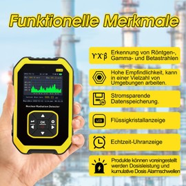 Geiger Counter Radioactivity, Emf Meters, Radioactivity Meter, Detect X-ray, Y and B-rays, LCD Display, 5 Units of Measure