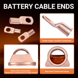 Filluck 220pcs Battery Cable Ends Kit,AWG 2/4/6/8/12 Copper Lugs,Heavy Duty Wire lugs, Ring Terminal Connectors with 3:1 Heat Shrink Tube & Storage Box