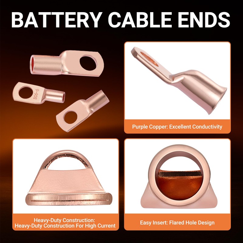 Filluck 220pcs Battery Cable Ends Kit,AWG 2/4/6/8/12 Copper Lugs,Heavy Duty