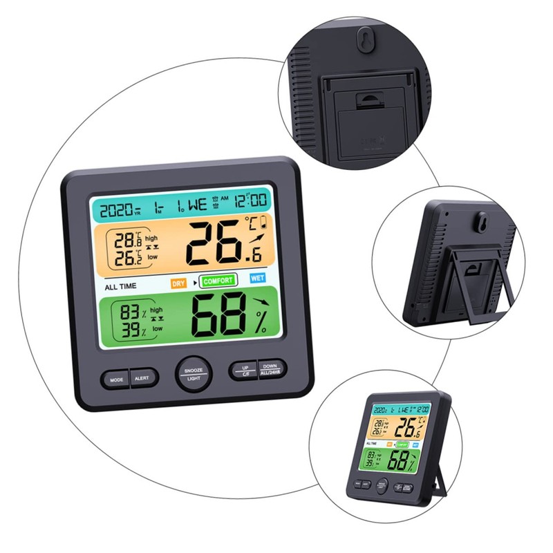 Kisangel 1pc Wall Mounted Hygrometer Clock Thermohygrometer Clock Digital Clock