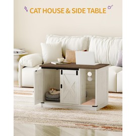 Hzuaneri Hzuaneri Cat Litter Box Enclosure, Hidden Litter Box Cabinet Furniture with Cat Bell, Indoor Cat House, Farmhouse Style, 31.5 x 19.7 x 20.9Inches, for Hallway, Bedroom, Rustic Brown and White CB82414X