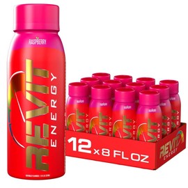 Steel Revit Energy Drink Raspberry 8oz (12-Pack) | 300mg Caffeine, 7 Essential Vitamins | Sugar-Free, Resealable Cap, All-Day Energy (1.2 PK, Raspberry)