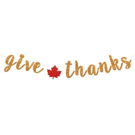 Give Thanks Banner - Thanksgiving Day Party Decoration - Welcome Autumn Sign - Thank You Party Decoration, Orange Glitter