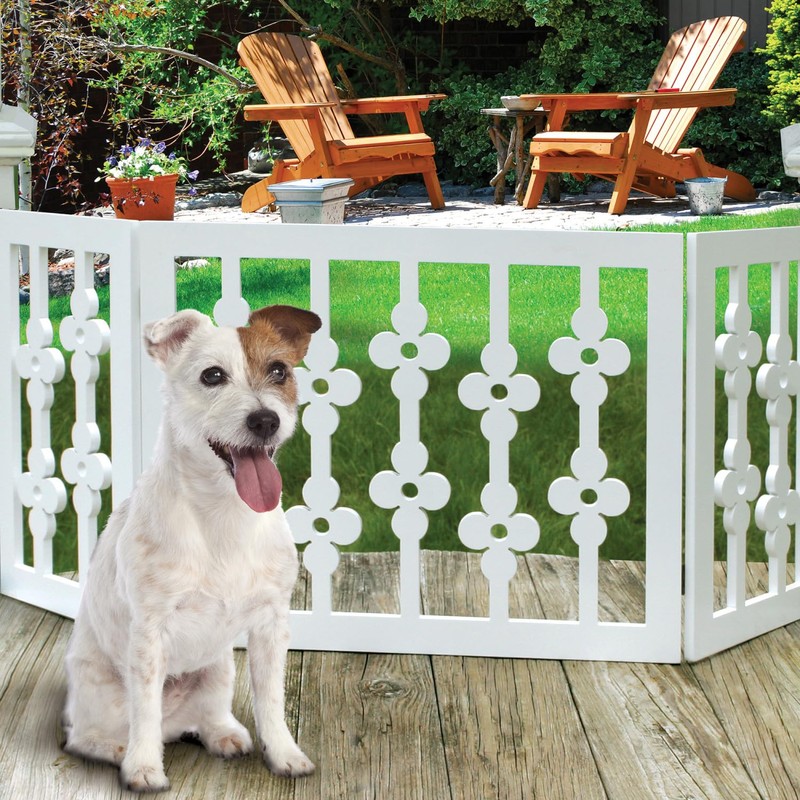 Etna White Floral Wooden Pet Gate - Freestanding Foldable Adjustable