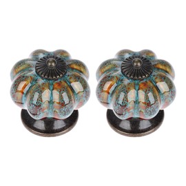 Mgoodoo Ceramic Door Knobs Antique Pumpkin Handles for Cupboard Wardrobe Drawers Kitchen Furniture Handles Sweaters (2 Pieces, Leopard Blue)