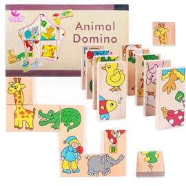 Xerteam Wooden Kids Dominoes, 15 Pcs of Dominoes for Children with Cartoon Farm Patterns, Dominoes Set with Cute Animal Patterns Wood Harmless Paint, Kids Dominoes Game (2 years old and above)