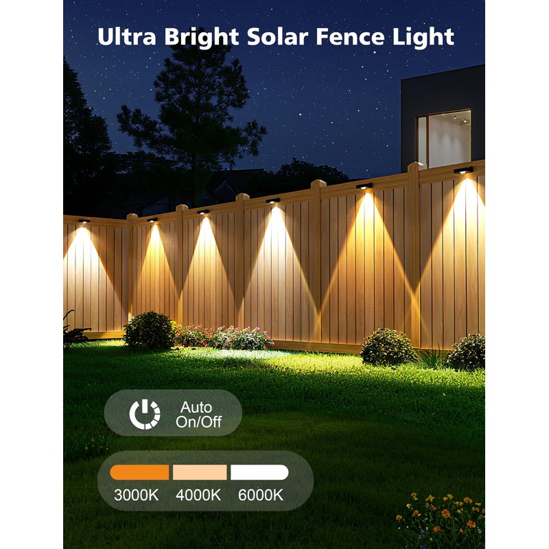 VOLISUN Solar Fence Lights, Fence Lights Solar Powered, IP65 Waterproof