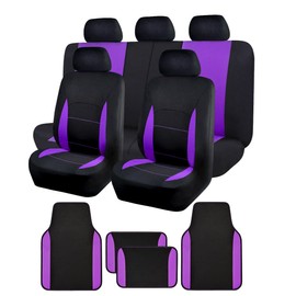 Flying Banner Car Seat Covers Front Seats Rear Bench Polyester car seat Protectors Easy installations Rear Bench Split Classic Man Lady Truck (Full Set - Low Back - Combo Pack, Black Purple)