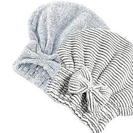 Jseng 2PC Bamboo Fiber Hair Drying Caps, Large Hair Wrap Towels, Extrame Soft & Ultra Absorbent, Thick Fluffy Fast Drying for Girls and Women
