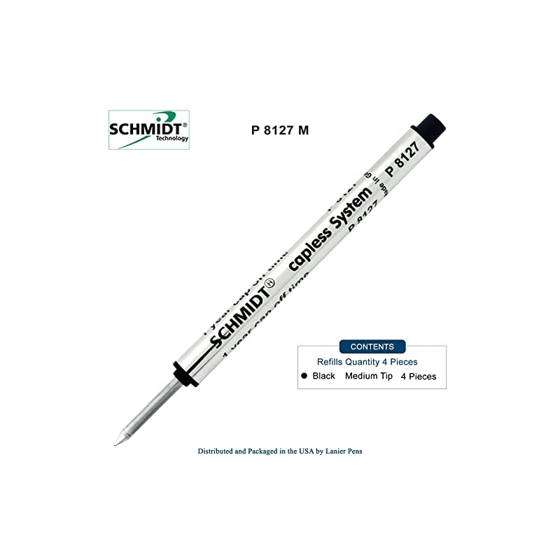 4 Pack - Schmidt P8127 Short Capless Rollerball - Black