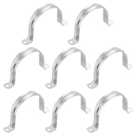QUARKZMAN 8 Pieces Pipe Clamp for 3 Inch (75 mm) Pipe Outer Diameter, 2 Holes Stainless Steel Tension Pipe Clamp, U-shaped Pipe Clamp for Fixing Pipes or Cables, Silver