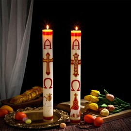 Threlaco 2 Pcs 18 Inch Large Easter Paschal Candle Cirios Religiosos Catolicos 2026 Alpha Cross Week Religious Catholic Church Candles for Baptisms Prayer Holy Week Church Supplies Easter Decoration