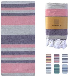 MOMOMUS Thin Picnic Blanket XXL for Beach - with Fringes - Beach Mat / Bath Blanket / Beach Blanket Sand-Free for Picnics or Lightweight Camping Blanket for Outdoor Use - Salmon Colour, 210 x 240 cm