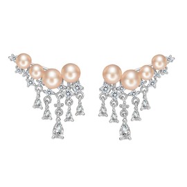 EleQueen 925 Sterling Silver CZ AAA Button Cream Freshwater Cultured Pearl Ear Crawlers Earrings 1 Pair Ivory Color (Pink)