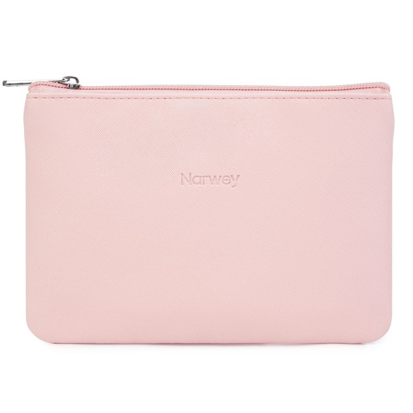 Narwey Small Makeup Bag for Purse Vegan Leather Travel Makeup Pouch Mini Cosmetic Bag Zipper Pouch for Women (Pink)