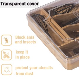 wobivcs Kitchen Drawer Organizer, 13 Inch Silverware Utensil Tray Holder,with Removable Lid, 5 Slots Total Bamboo Wood Caddy for Flatware Cutlery Knives, Forks, Spoons.