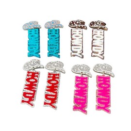 Western Cowgirl Acrylic HOWDY Glitter Drop Dangle Earrings Rodeo Disco Cowgirl Dangle Earrings Country Concert for Women Party Southern Jewelry-Red