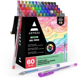 ARTEZA Gel Pens, Set of 60 – Fine Point Colored Ink Pens for Journaling, Adult Coloring, Note-Taking & Decorative Writing, Variety of Finishes