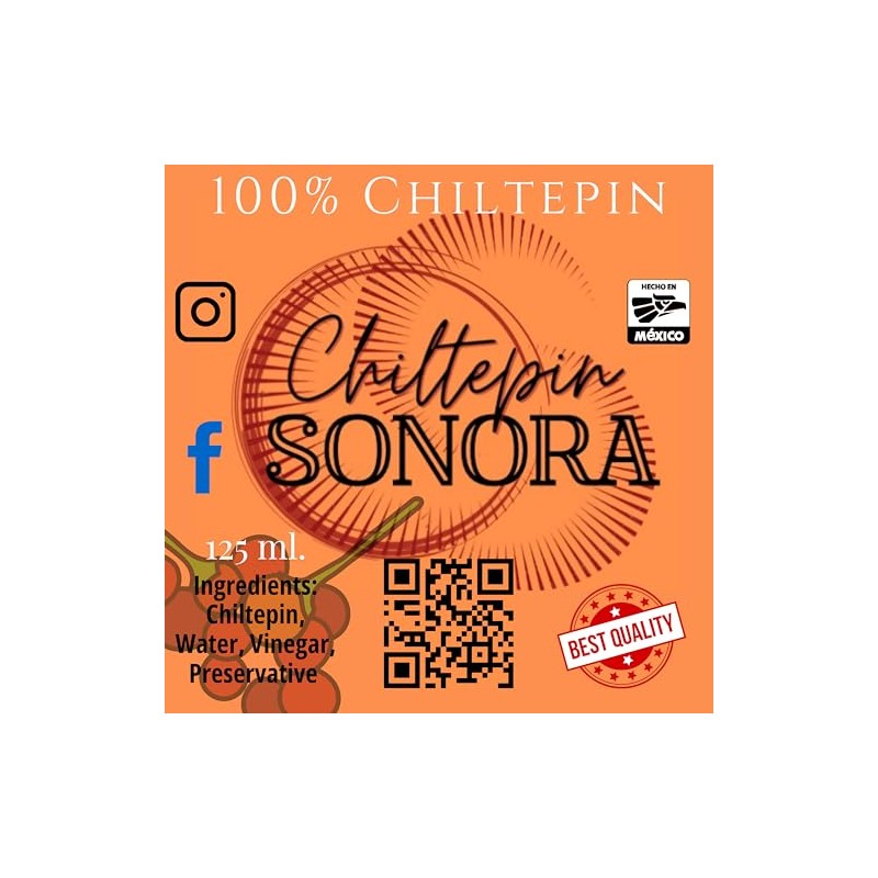 Chiltepin Sonora Hot Sauce, 100% Chiltepin Pepper, 125ml