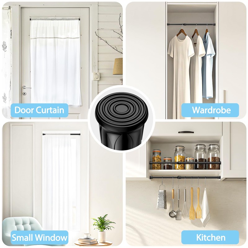 AIZESI Spring Tension Curtain Rod Short Tension Rod (Black,12" to