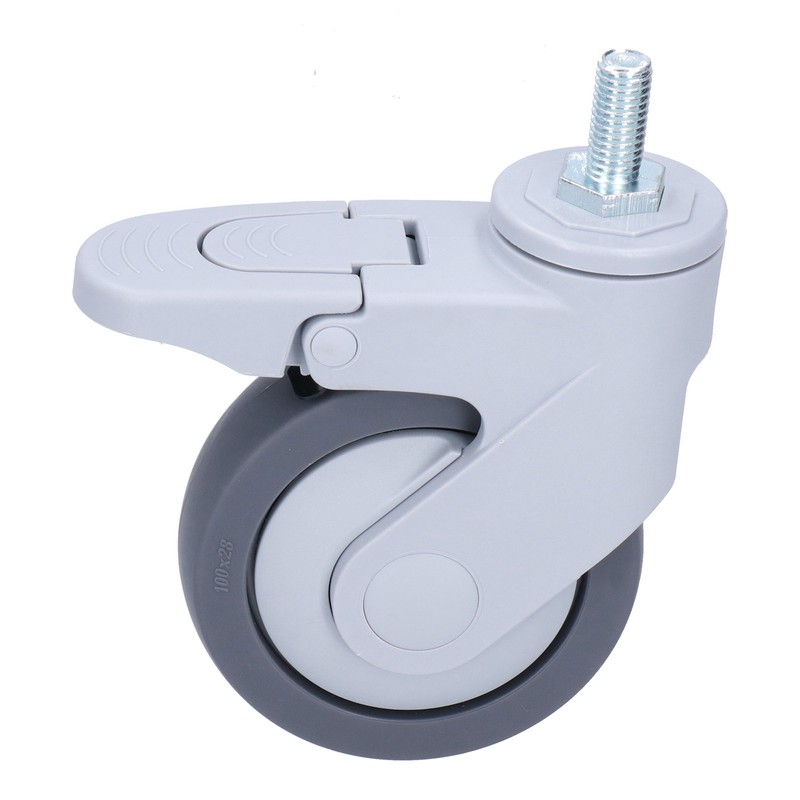 4in Caster M12 Thread Stem Silent Universal Wheel with Brake