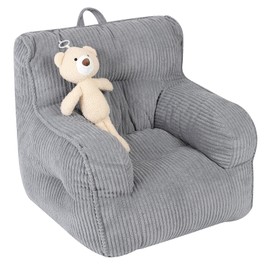 MOMCAYWEX Kids Bean Bag Chair with a Plush Bear, Comfy Toddler Chair for Boys and Girls, Grey