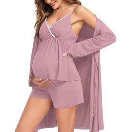 SWOMOG Womens Maternity Robe Set 3 Piece Nursing Pajamas for Breastfeeding 3 in 1 Labor Delivery Hospital Pregnancy Pjs