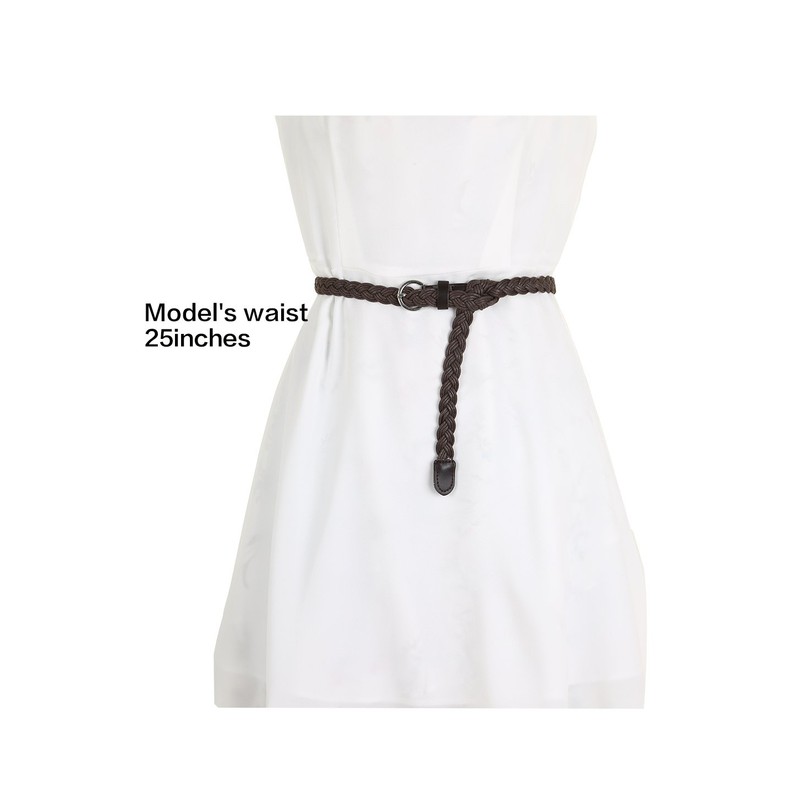 sourcing map Women Adjustable Single Pin Buckle Skinny Braided Belt