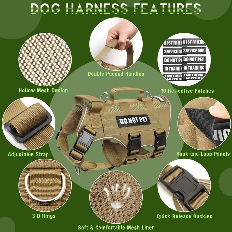 WINSEE Mesh Dog Harness with 10 Pet Patches for Large