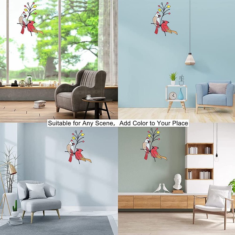 Finyoffiy Red Birds Red Glass Decorative Bird Wall Decoration Metal