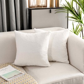 Home Brilliant White Fur Pillow Covers 18x18 Luxury Soft Faux Fur Fluffy Sheepskin Decorative Throw Pillow Cases for Couch Bench Sofa, Set of 2, 45 x 45 cm, White
