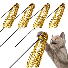 Cobee Interactive Wand Toy for Cats, Pack of 5 Kitten Toy Wand with Bell and Sound Paper for Indoor Charm Teaser, Colourful Band, Training Trainer and Kitten Catcher