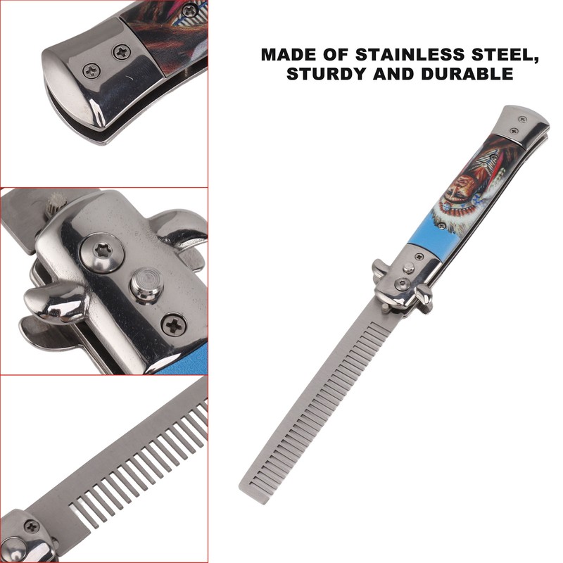 Men Spring Comb Pocket Size Stainless Steel Teeth Foldable Brush